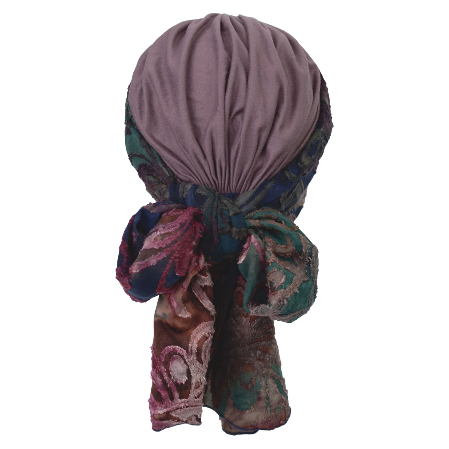 Turban w odcieniu śliwki z długą ozdobną szarfą BEATA sz-14+BM220
