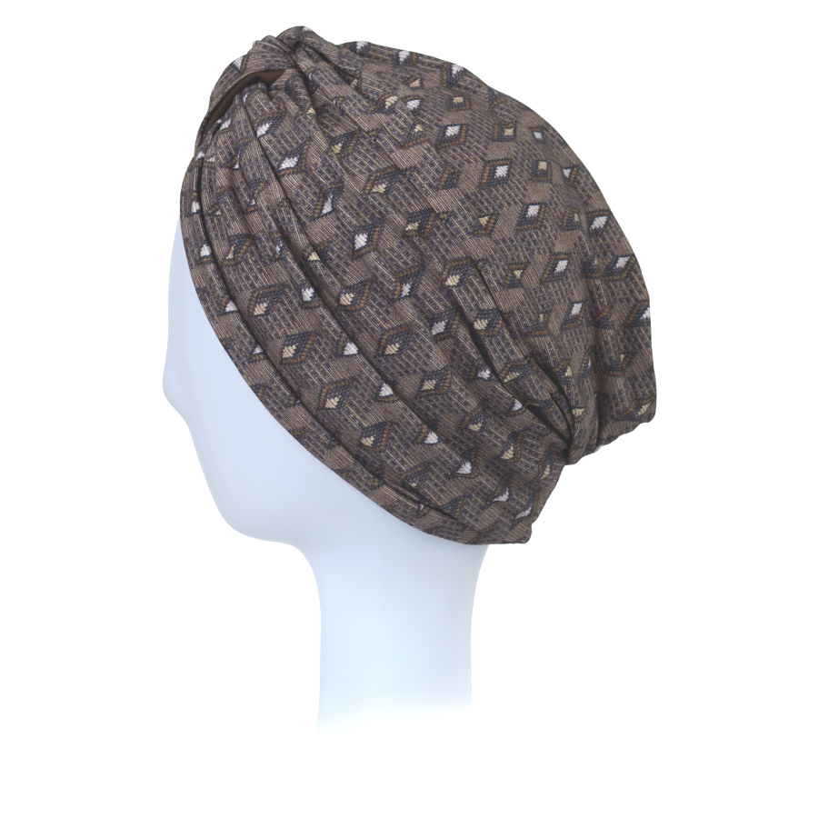 Wzorzysty turban z dekoracyjnym węzłem z przodu brązowy etniczny wzór SENJA B464+B22
