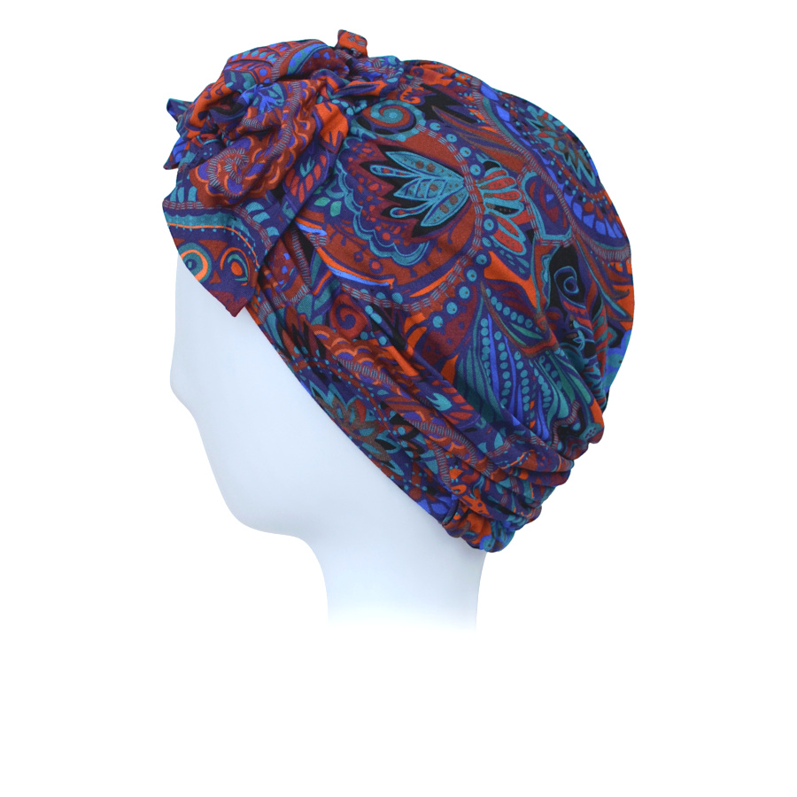 Turban z materiałowym elementem dekoracyjnym z przodu granatowa orientalna mozaika RIMINI B510+B21