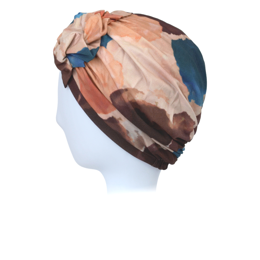 Turban z materiałowym elementem dekoracyjnym z przodu akwarelowy malarski print RIMINI B554+B128