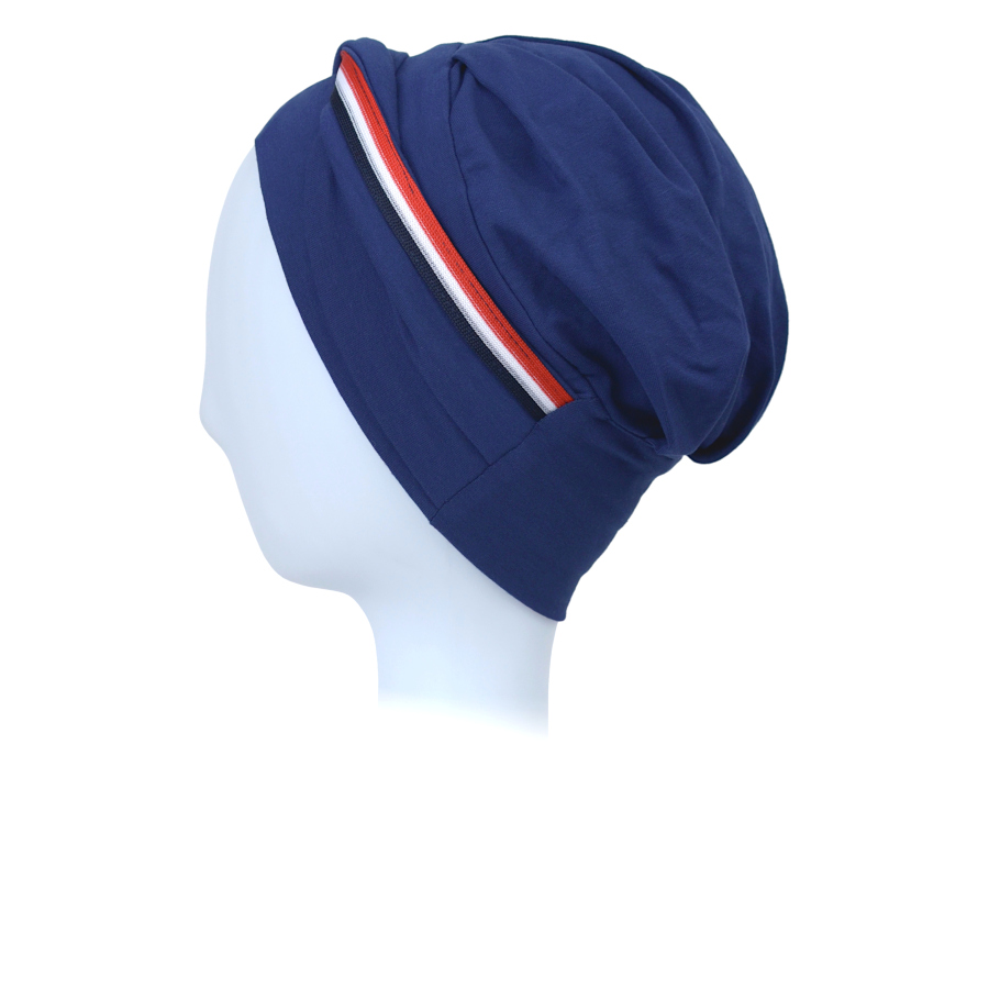 Turban granatowy z trójkolorową lamówką MILAN B23+A14