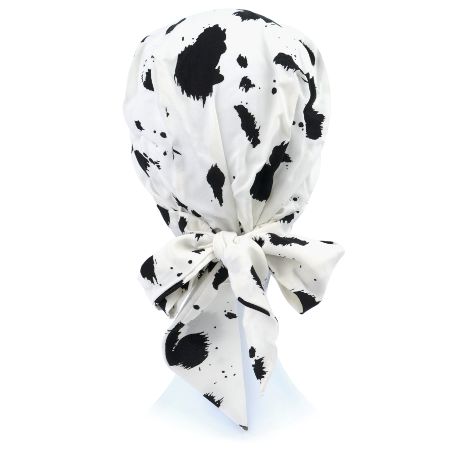 Przewiewny turban z wiązaniem biały w czarne kleksy AMSTERDAM VC81