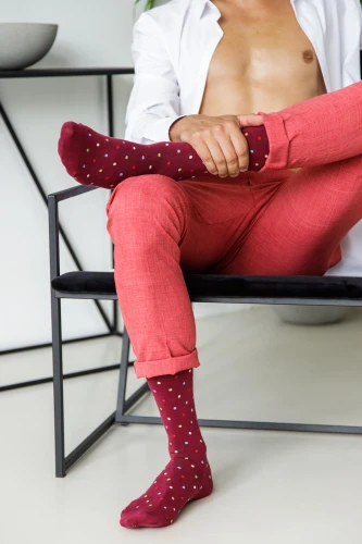 Podkolanówki uciskowe z bawełny - bordowe w kropki - 1 klasa ucisku 15-21 mmHg RelaxSan Fancy Socks