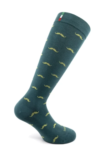 Podkolanówki uciskowe z bawełny - zielone w wąsy - 1 klasa ucisku 15-21 mmHg RelaxSan Fancy Socks
