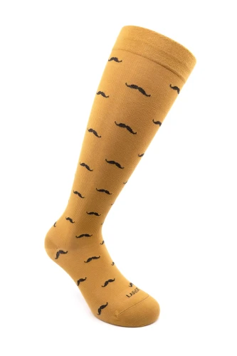 Podkolanówki uciskowe z bawełny - żółte w wąsy - 1 klasa ucisku 15-21 mmHg RelaxSan Fancy Socks