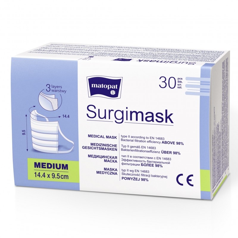 Maseczki jednorazowe medyczne Surgimask typ II Matopat