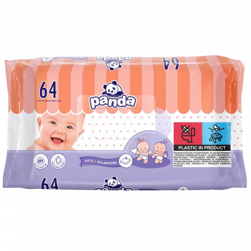 Chusteczki nasączone PANDA z witaminą E i alantoiną 64 szt.