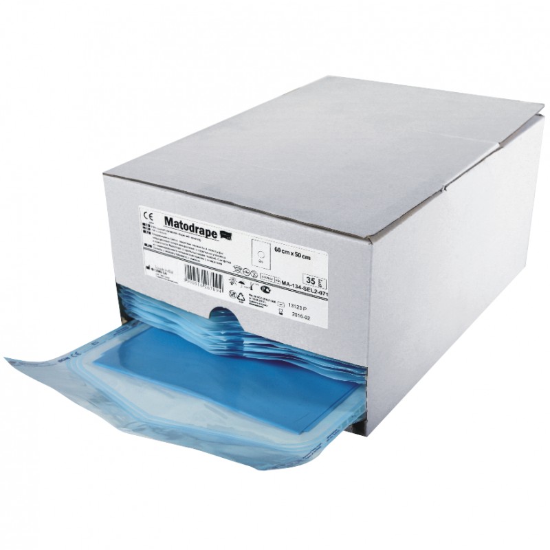 Serwety jałowe z laminatu Blue Special z otworem Matodrape Dyspenser