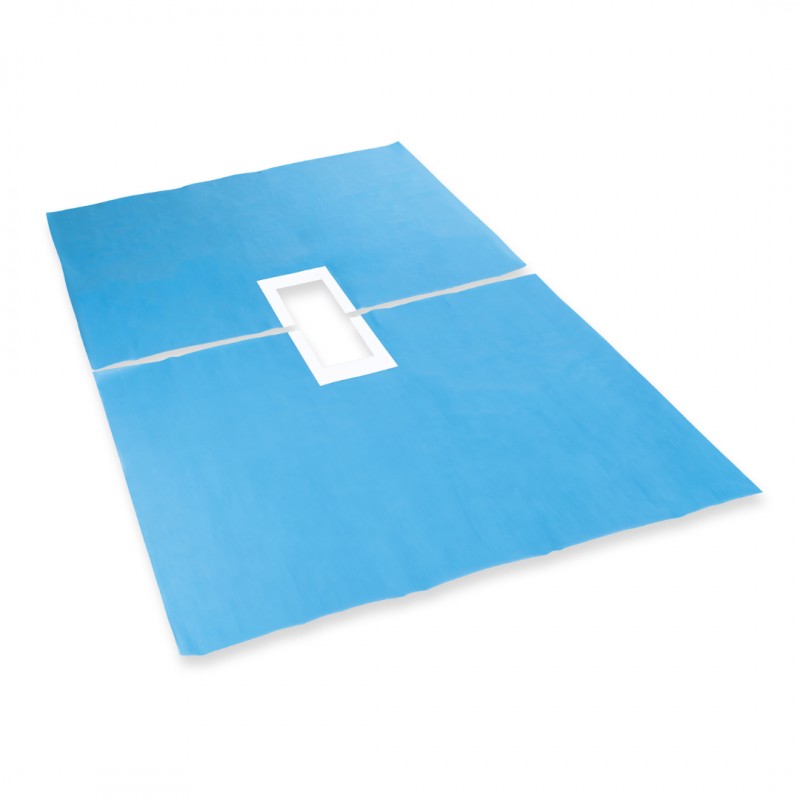 2-częściowa serweta jałowa z laminatu Blue Special z otworem i przylepcem Matodrape