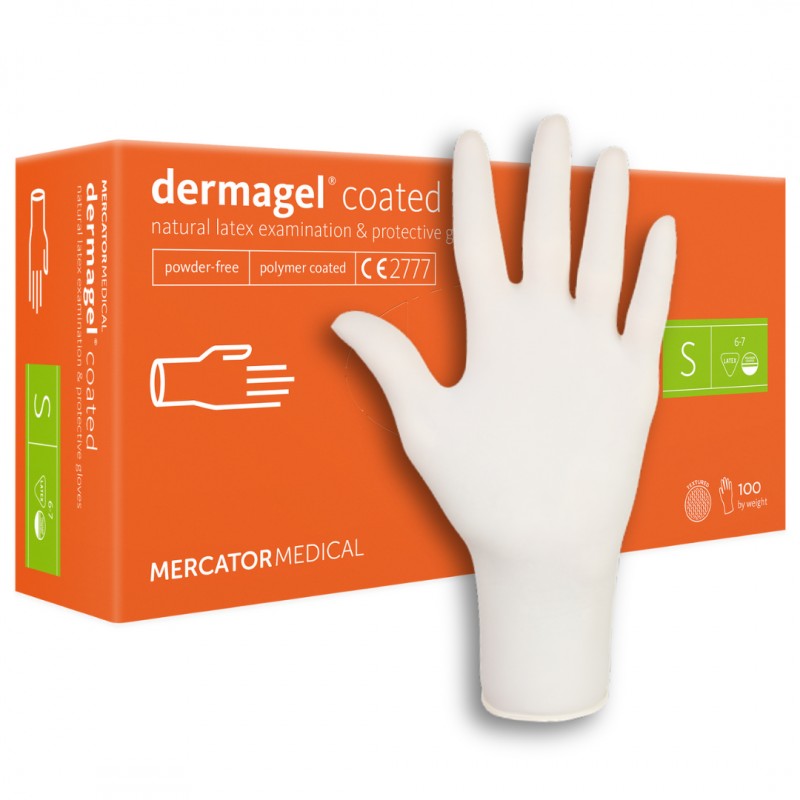 Rękawice lateksowe bezpudrowe Dermagel Coated Mercator