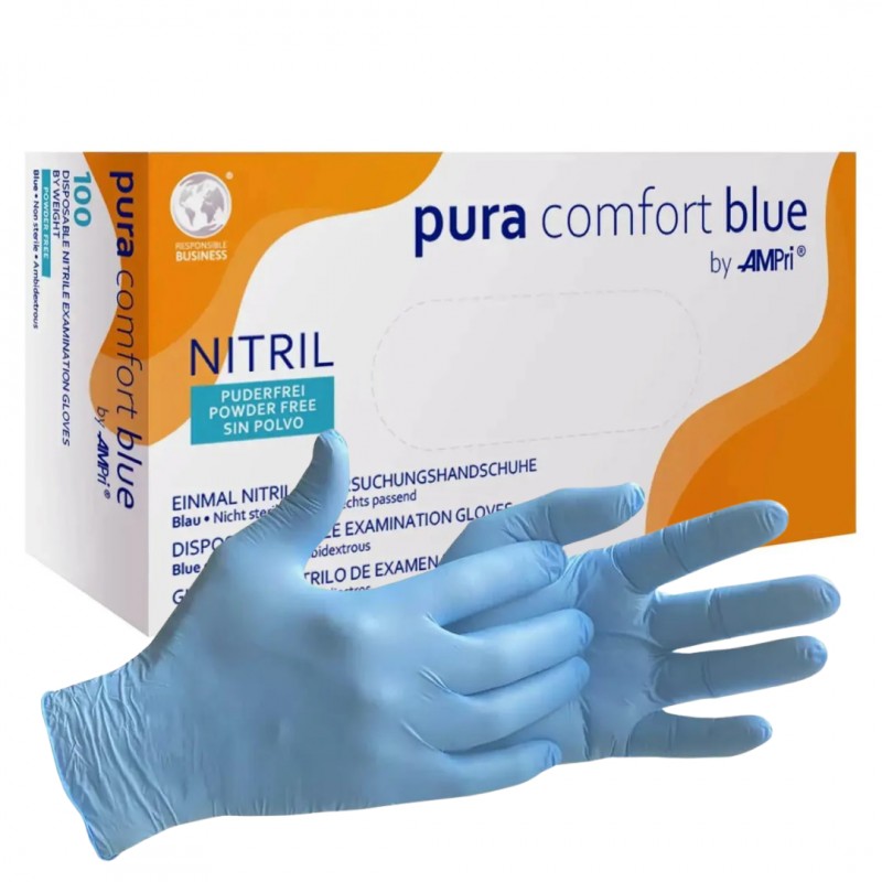 Rękawice nitrylowe niebieskie Pura Comfort Blue AMPri 100 szt.