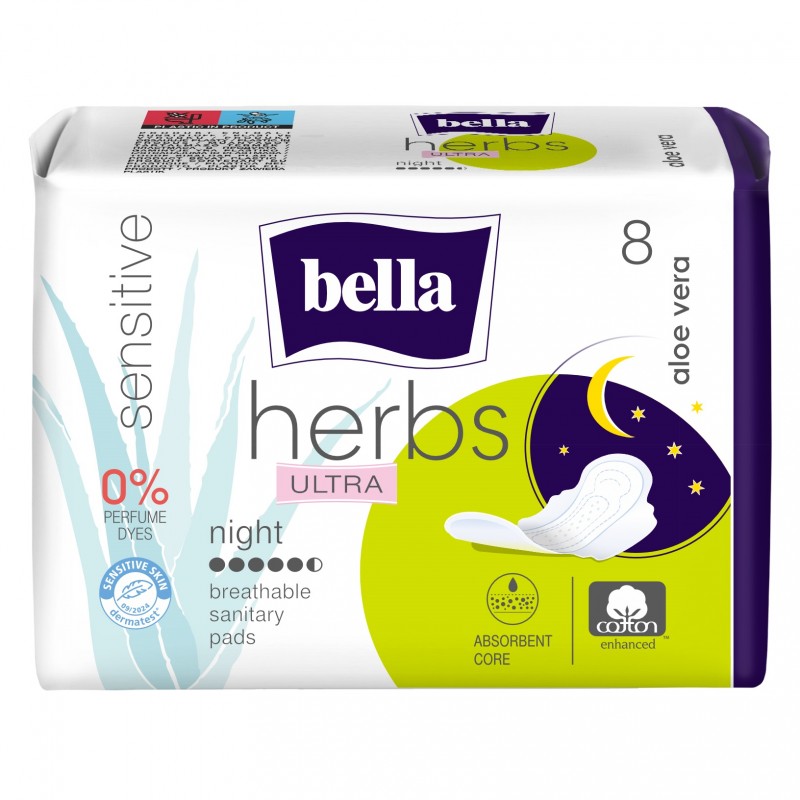 Ultracienkie podpaski higieniczne Bella Herbs Ultra Night z aloesem