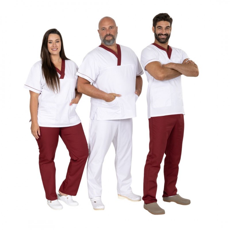 Bluza medyczna MEDIFIT unisex model 36 Matopat , biała z burgundowymi lamówkami