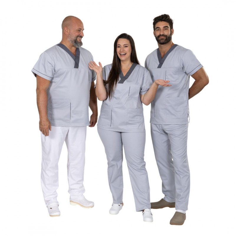 Bluza medyczna Matopat MEDIFIT unisex model 36, szara z lamówkami grafitowymi
