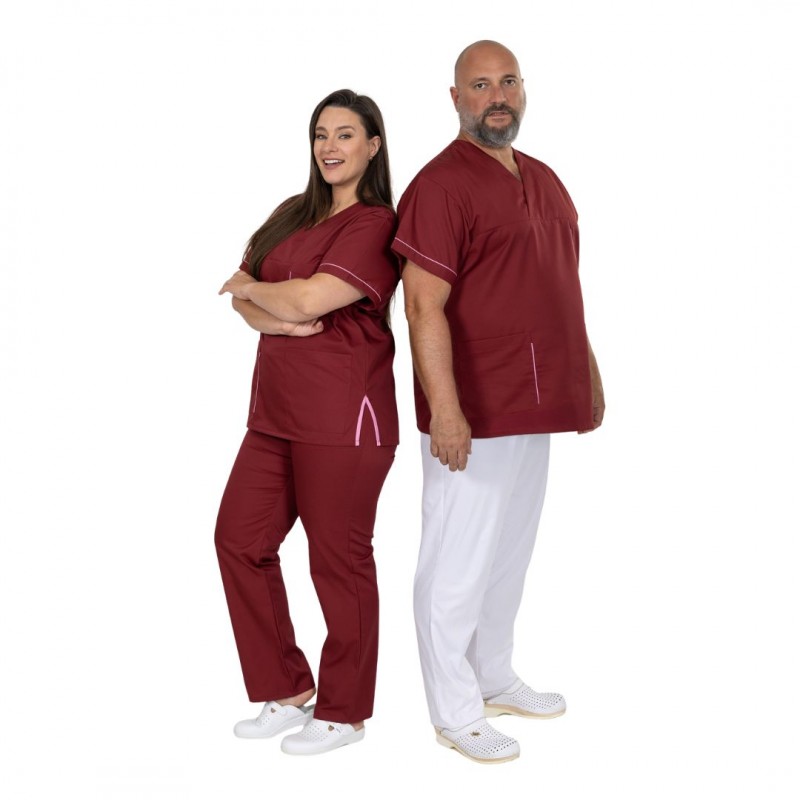 Bluza MEDIFIT model 36 unisex Matopat, burgundowa z lamówkami różowymi