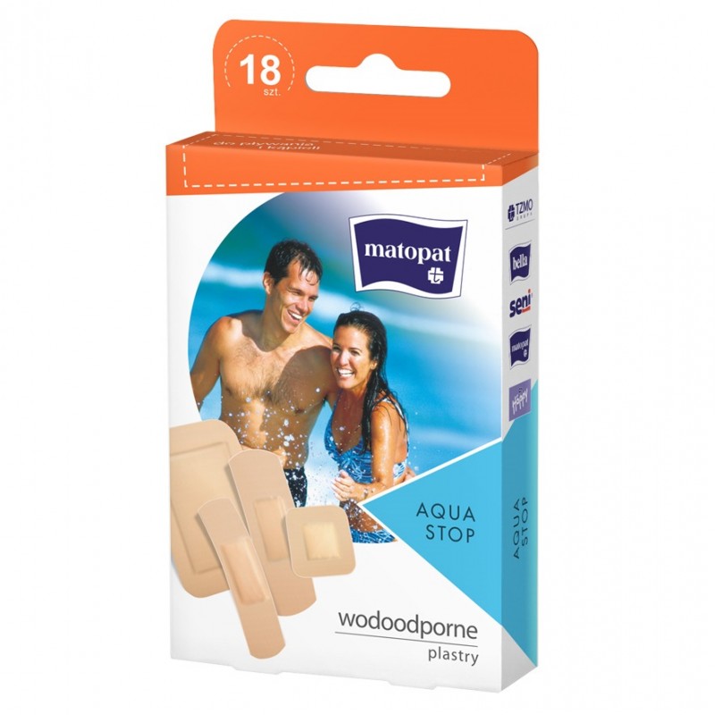 Wodoodporne plastry z opatrunkiem Aqua Stop Matopat 18 szt.