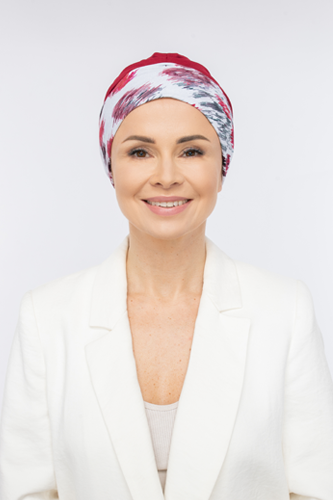 Turban damski na głowę, kolor czerwony z ozdobną opaską - Taurus