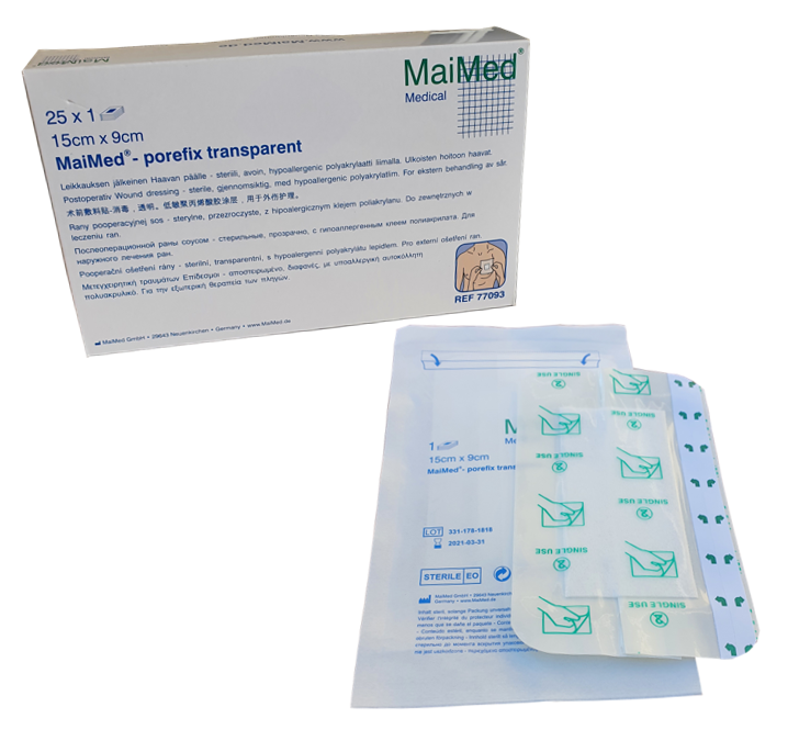 Porefix Jałowe transparentne plastry pooperacyjne 9x15 cm 25 sztuk Maimed