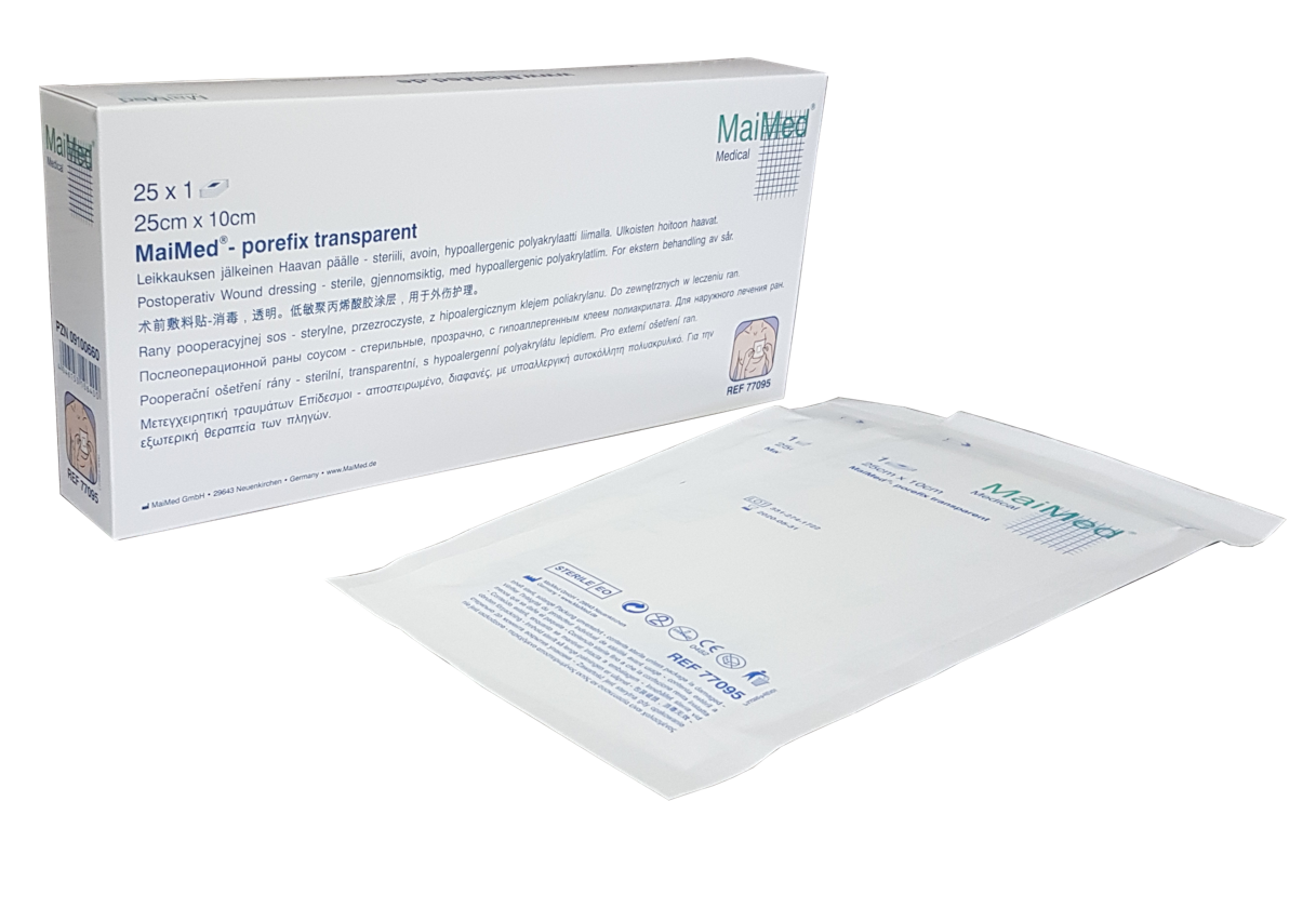 Porefix Jałowe transparentne plastry pooperacyjne 10x25 cm 25 sztuk Maimed