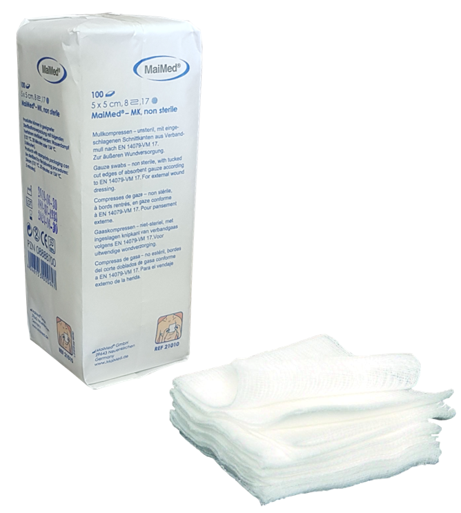Kompresy z gazy niejałowe 8 warstw 17 nitek 5cm x 5 cm 100 sztuk MK Maimed