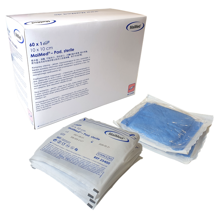 Jałowe kompresy chłonne 10 cm x 10 cm PAD 60 sztuk Maimed