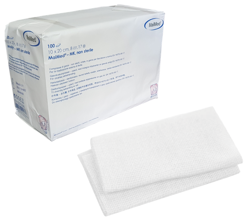 Kompresy z gazy niejałowe 8 warstw 17 nitek 10 cm x 20 cm 100 sztuk MK Maimed