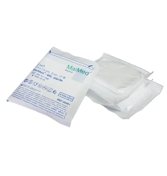 Kompresy jałowe z gazy 7,5 cm x 7,5 cm 8 warstw 17 nitek 1 x 5 sztuk MK Maimed