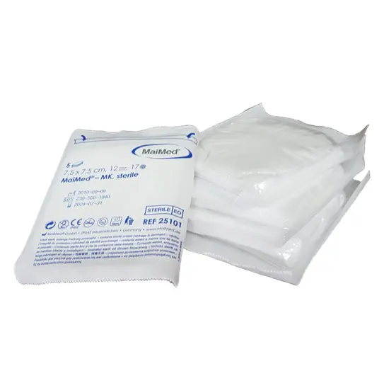 Kompresy jałowe z gazy 7,5 cm x 7,5 cm 12 warstw 17 nitek 1 x 5 sztuk MK Maimed