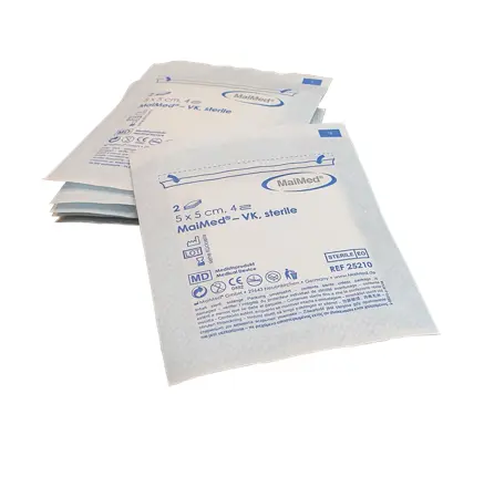 Kompresy włókninowe jałowe 5 cm x 5 cm 4 warstwy 1 x 2 sztuki VK Maimed